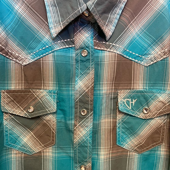 Cowgirl Hardware Plaid Snap Western Shirt Girl 10-12 - Picture 3 of 7